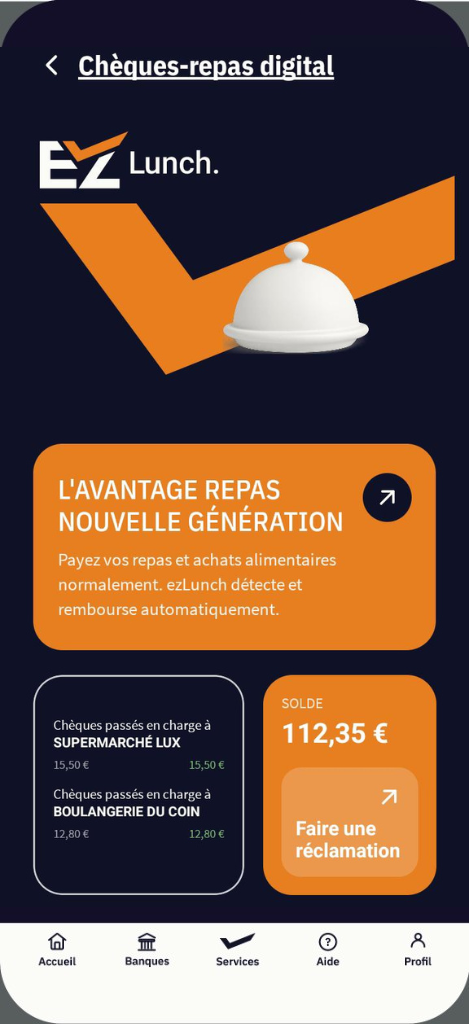Application mobile ezLunch — cashback et transactions